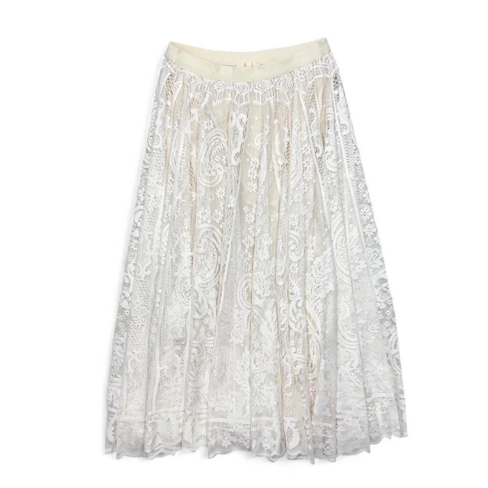 Kyemi Cream Lace Maxi‎ Skirt Boho Women's Small Coquette Gypsy Fairycore